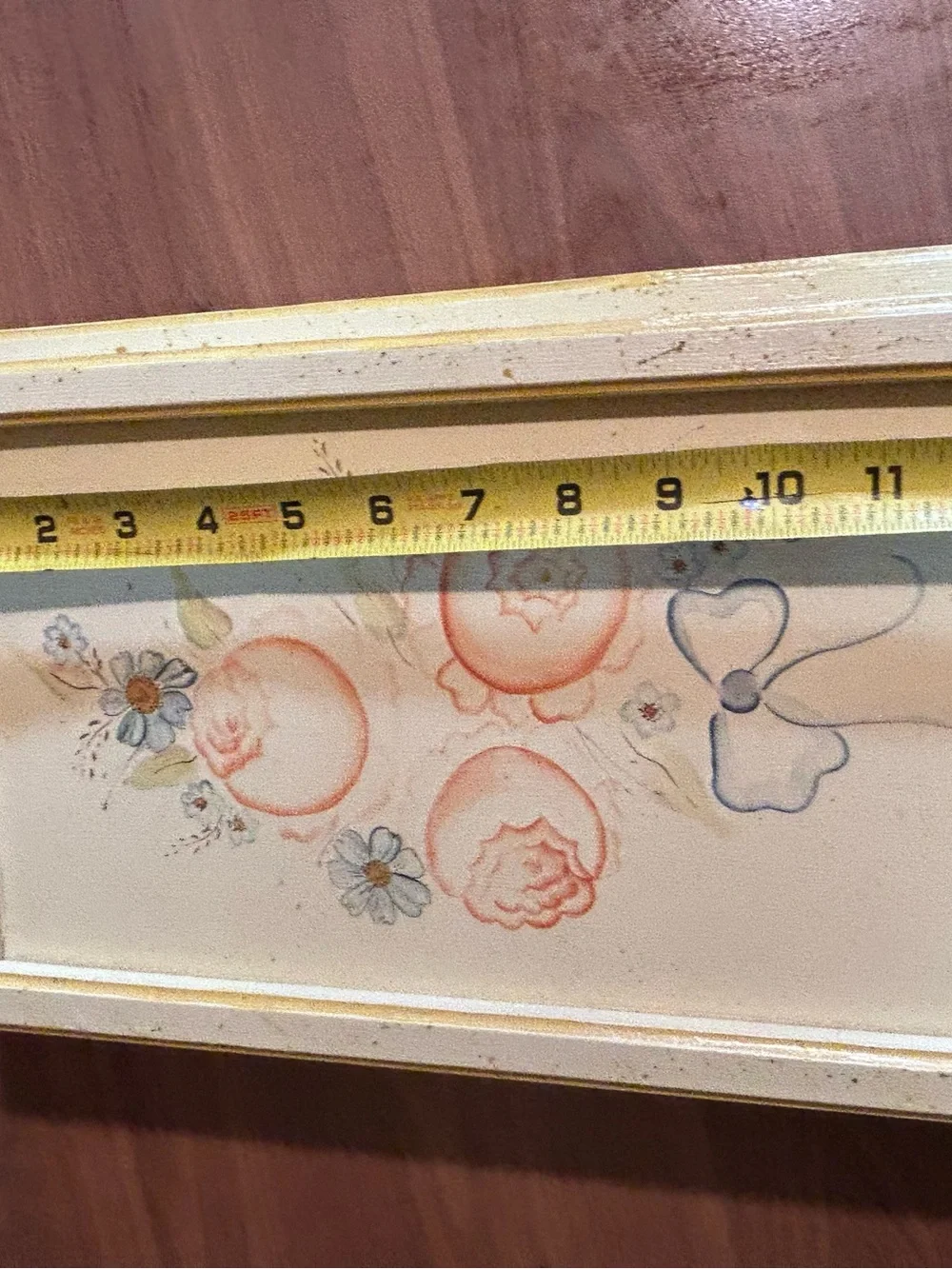Hand-Painted Floral Wall Jewelry Hanger Cabinet in Soft Yellow and Peach Pink